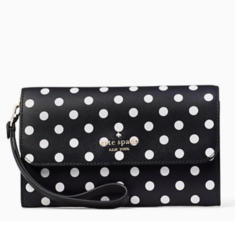 Kate Spade Black & White Polka Dot Med Phone Wristlet Clutch NWT - Picture 6 of 7